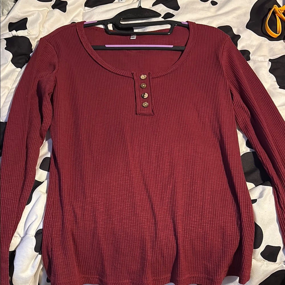 Women's Burgundy Long Sleeve Top